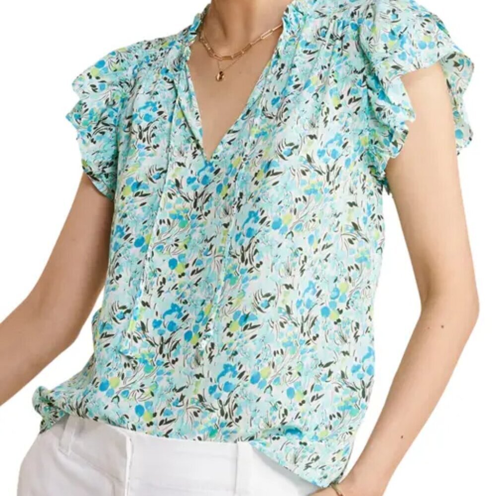 Vineyard Vines Floral Blouse S NWT | Mint Ruffle Summer Top